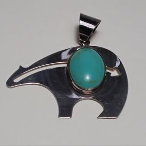 Vintage Sterling Turquoise Native American Bear Pendant